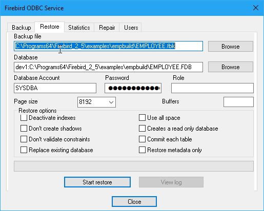 fb odbc Restore